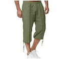 thumbnail image 2 of Mens Capri Pants Summer Casual Elastic Waist Cotton Linen Lightweight Straight Leg Cropped Pants with Pockets, 2 of 8
