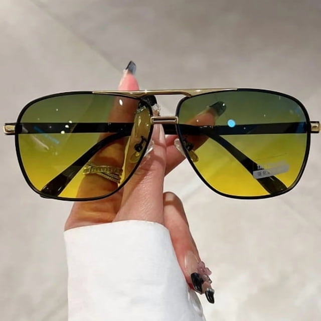 Oversized Vintage Sunglasses Men Women Fashion Polarized Photochromic Shades Eyewear Double Bridge Driving Sun Glasses - Green