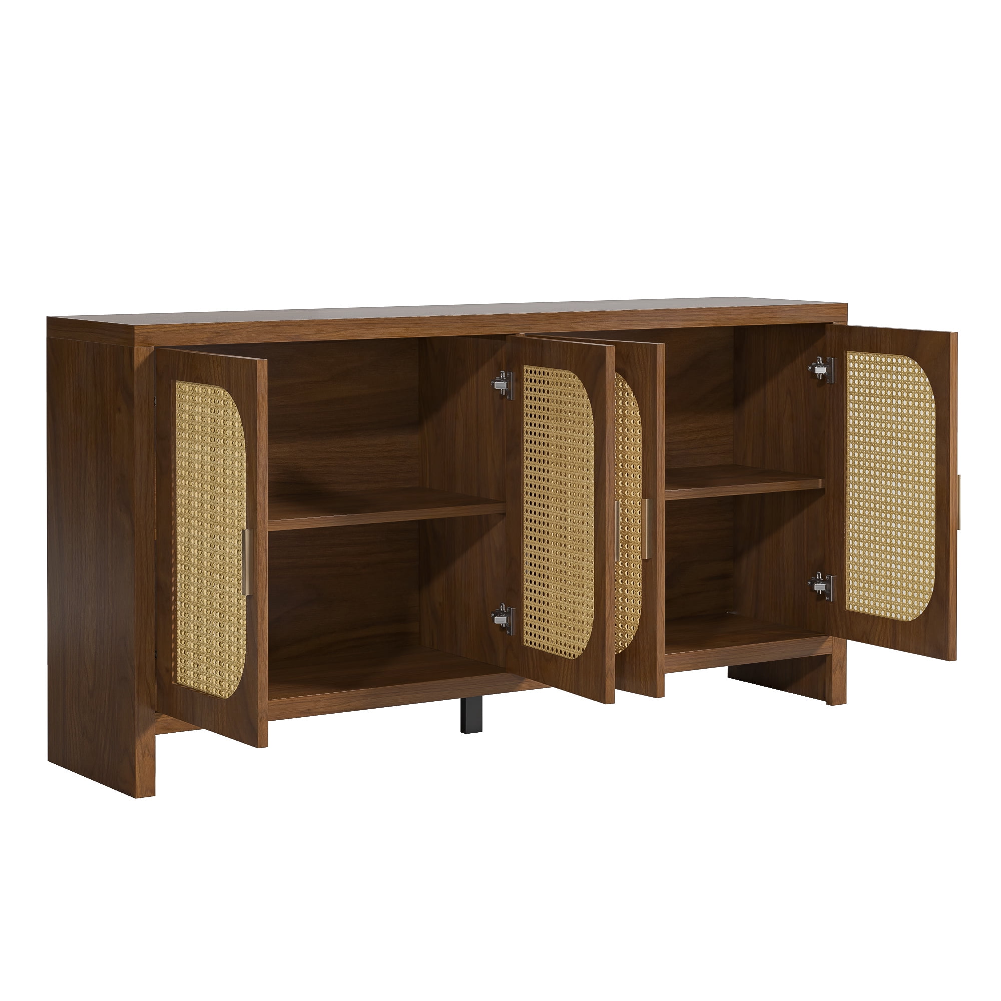 Sideboard Cabinet with 4doors, Buffet Cabinet, Rattan Cabinets with Storage, for Kitchen Living Room, Walnut