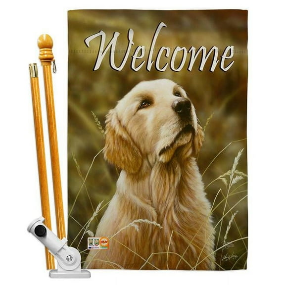 Breeze Decor BD-PT-HS-110074-IP-BO-D-US14-AL 28 x 40 in. Yellow Lab Nature Pets Impressions Decorative Vertical Double Sided House Flag Set & Pole Bracket Hardware