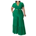 thumbnail image 2 of Dwaogom Women Casual Loose Solid Color Plus Size Wide Leg Pants Lace Up Short Sleeve V-Neck Blouses Sets Women Lounge Sets Long Pant Loungewear Workout Athletic Tracksuits, 2 of 6