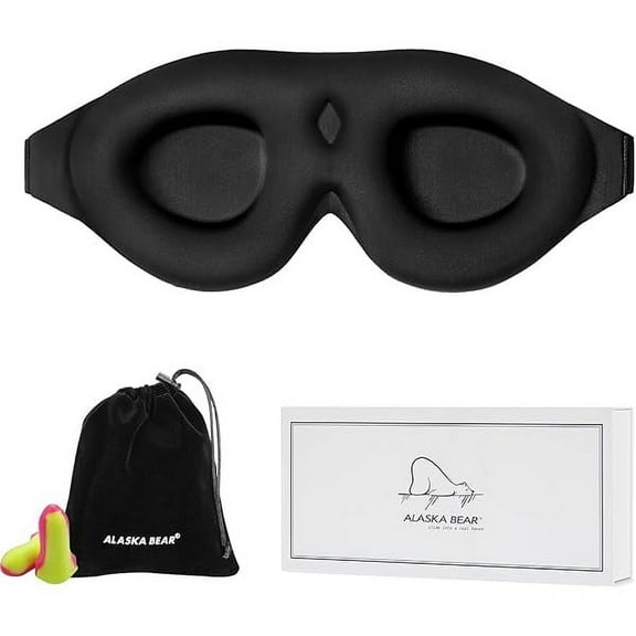 Sleep Mask Memory Foam Contoured Eye Cups for Women and Men, Soft 3D Blackout Eye Mask for Sleeping No Pressure on Eyelids and Eyelashes Protection, Earplugs Set, Black
