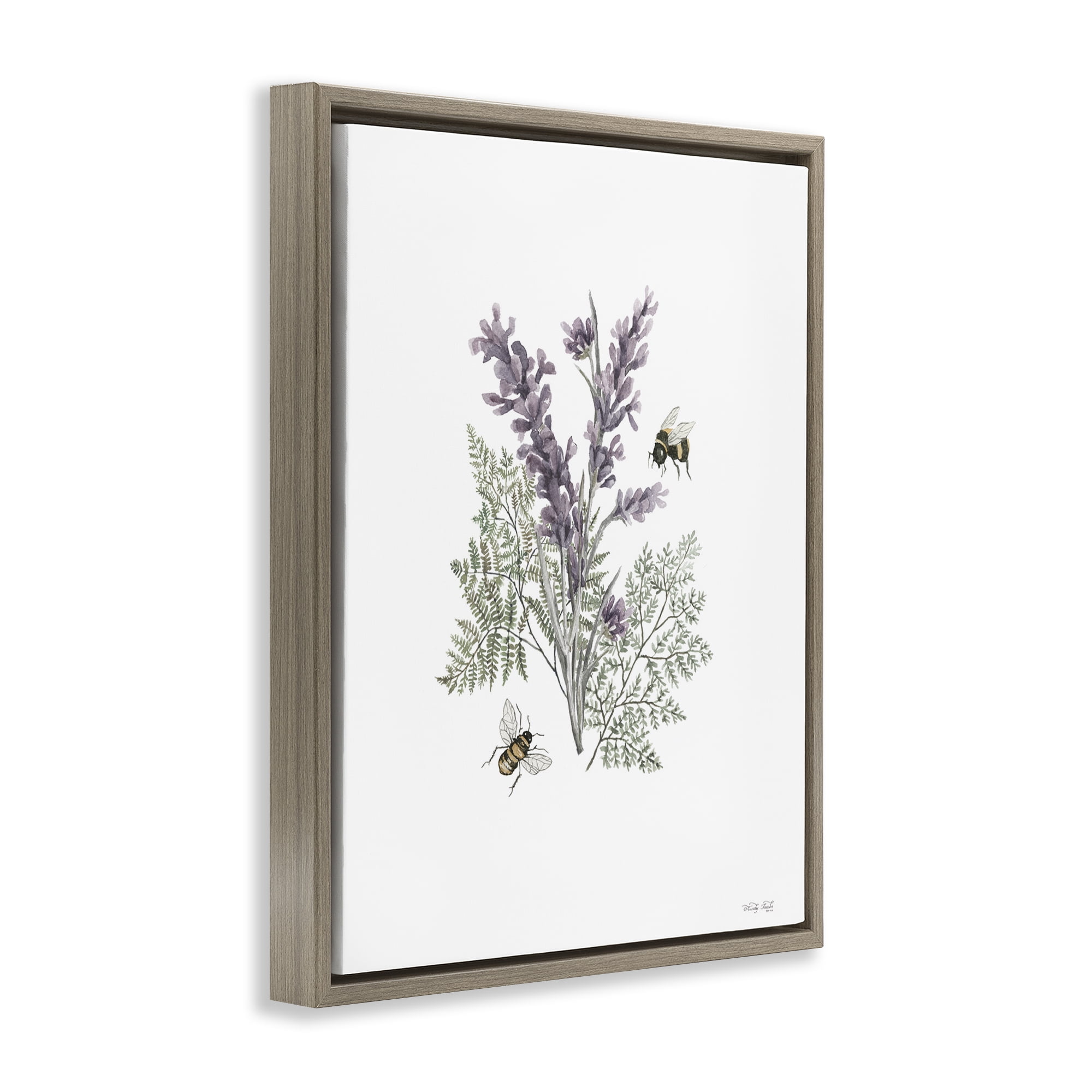 Stupell Industries Bumble Bees & Lavender Animals & Insects Painting Brown Floater Framed Art Print Wall Art, 25 x 31