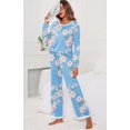 thumbnail image 2 of Women's Long Sleeve Sleepwear Soft Crew Neck Pyjama Set,Fp-light Blue, 2 of 5