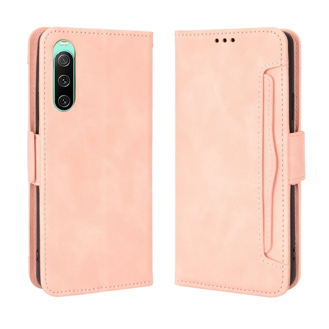 Case for Sony Xperia 10 Ⅳ Cover Adjustable Detachable Card Holder Magnetic closure Leather Wallet Case - Pink