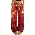 thumbnail image 2 of Womens Holiday Pants Christmas Print Fleece Lined Wide Leg Sweatpants Elastic Drawstring Waist Loose Straight Trousers, 2 of 5