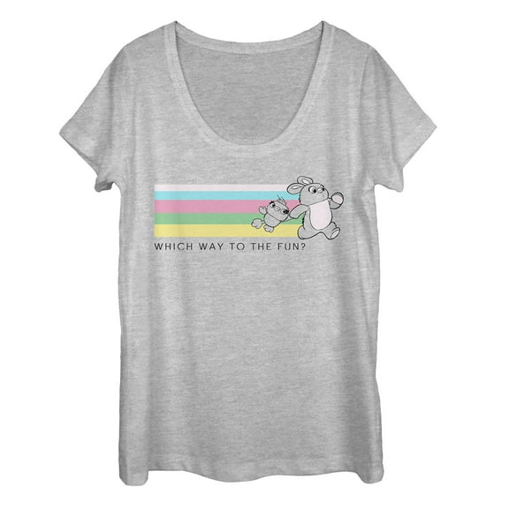 Women's Toy Story Ducky & Bunny Fun Rainbow Race  Scoop Neck Athletic Heather 2X Large