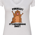 thumbnail image 4 of Inktastic Finally It's Groundhog Day Women's V-Neck T-Shirt, 4 of 5