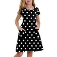 thumbnail image 2 of Kids A Line Sundresses Polka Dot Stripe Print Short Sleeve Outdoor Holiday Casual Girls Dresses, 2 of 5
