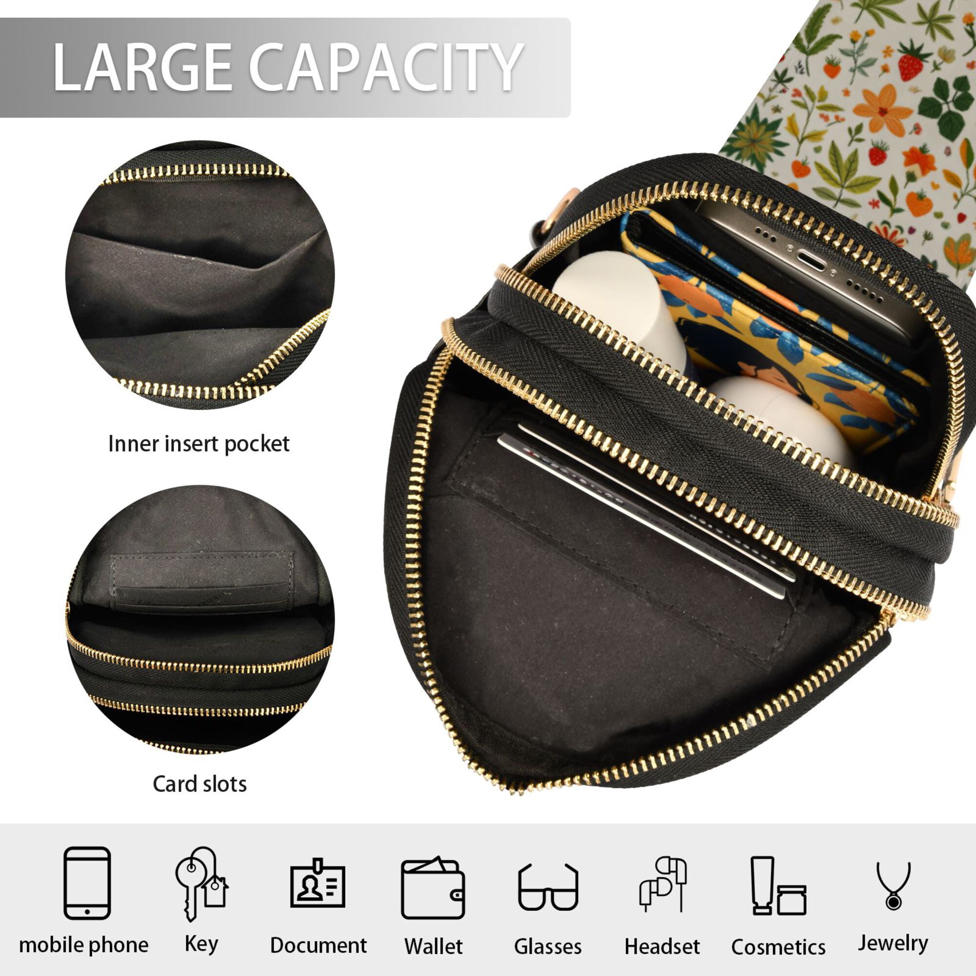FORMRS Womens Crossbody Sling Bag Travel Daypack Shoulder Chest Backpack, Leaves Pattern
