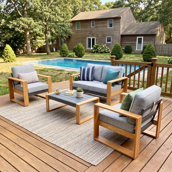 LayinSun 4 Pieces Aluminum Patio Furniture Set with Coffee Table, Oversized Seat with Hight Back, Outdoor Conversation Sets for Porch, Balcony, Deck