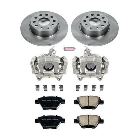 PowerStop Rear Stock Replacement Brake Pad and Rotor Kit with Calipers Fits: AUDI VOLKSWAGEN Select Models KCOE5667