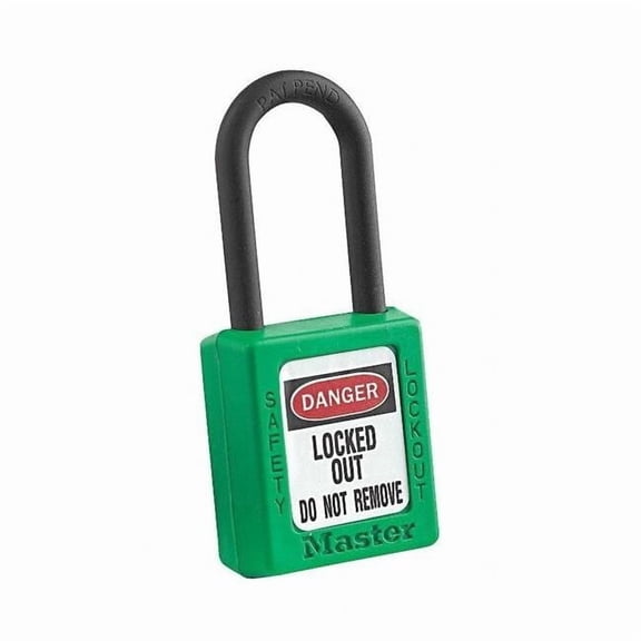 Lockout Padlock, Keyed Alike, Thermoplastic, Green, 1 1/2 in Shackle Height, 1 1/2 in Body Width