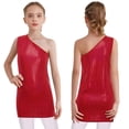 thumbnail image 1 of YiZYiF Robe de Danse Sans Manches pour Filles, une Épaule, à Carreaux Métalliques, Rouge 110, 1 of 6