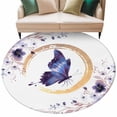 thumbnail image 2 of Butterfly Round Living Room Rugs 7 ft, Watercolor Purple Butterfly Floral Leaf Washable Area Rug with Non-Slip Sturdy Edge Binding Round Carpet for Kitchen Office Bedroom, 2 of 9