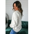 thumbnail image 2 of Women's White Exposed Seam Knit Pullover Sweatshirt with Chest Pocket | [ZhiHiMeRi] | L, 2 of 12