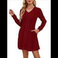 thumbnail image 2 of Vestido Tipo Suéter de Punto de Larga para Mujer, Estilo Túnica Informal con Cuello en V, Conjuntos de Moda para Otoño. Vino Tinto XL, 2 of 7