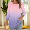 thumbnail image 5 of FNFHFY Womens 3/4 Sleeve Tops Casual Gradient Crewneck T Shirt Loose Fit Pleated Shirts Trendy Fall Tunic Blouses, 5 of 5