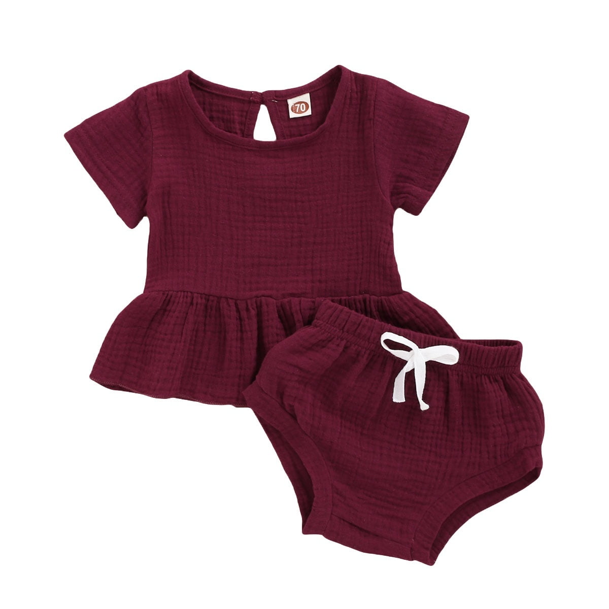 Breathable Baby Girls Solid Color Flouncing Short Sleeve Top Shorts Set