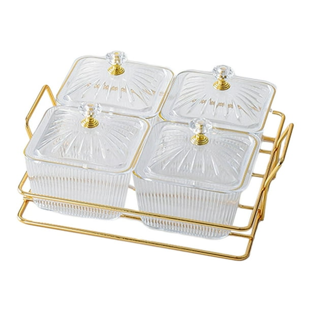 Bandeja Para Servir Dividida, Bandeja Para Servir Dulces, Para Aperitivos, Galletas, Eventos, 4 Rejillas Transparentes
