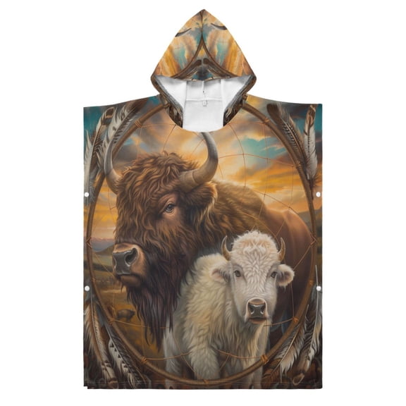 Kid Hooded Beach Towel Bath Poncho Towels Soft Absorbent Quick Dry for Boy Girl Cattle with Feathers S