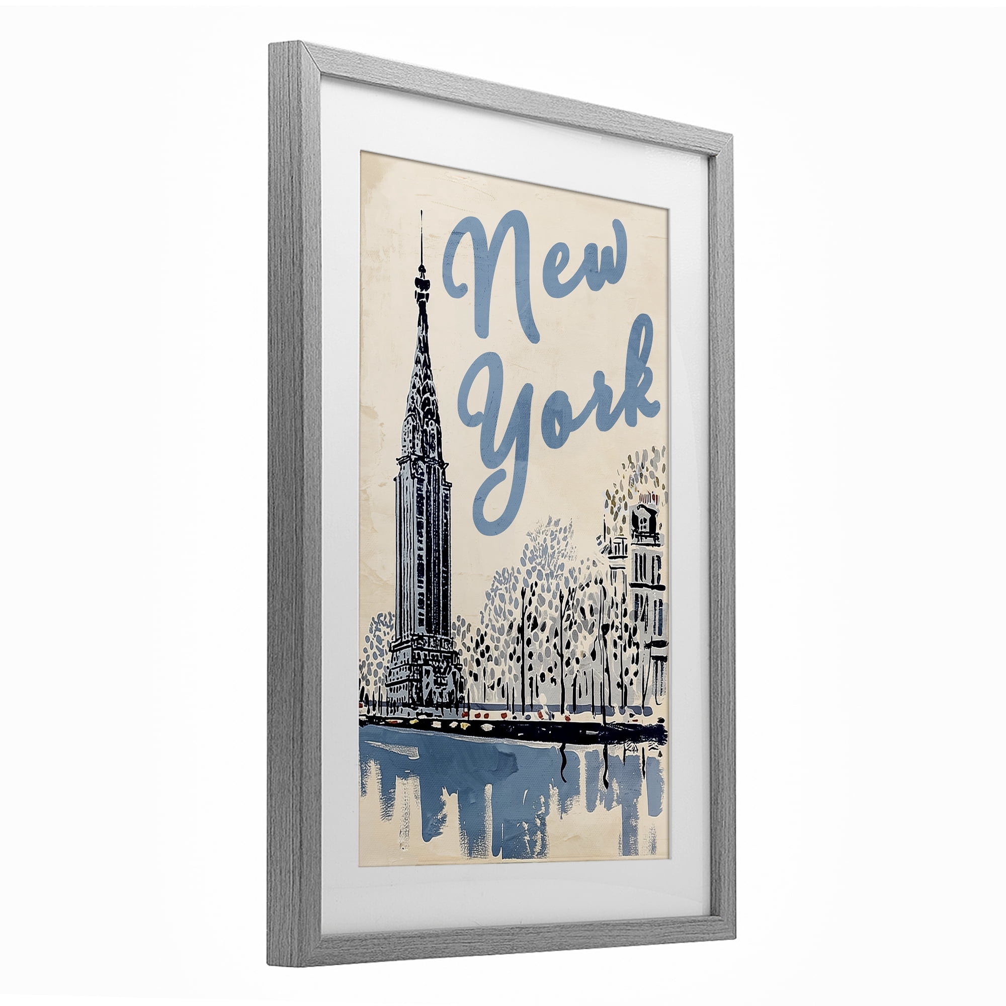 Stupell Industries Blue & Beige New York Travel Gray Framed Print Under Glass, design by Annabelle Hall