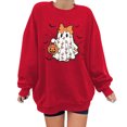 thumbnail image 2 of Womens Oversized Sweatshirts Vintage Halloween Ghost Bow Pumpkin Graphic Crew Neck Long Sleeve Pullover Streetwear Party Top Fall Winter Oversized Sweatshirts Red S, 2 of 4