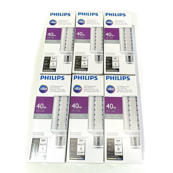 Philips 559930 40W LED Corn Cob Bulb, EX39 Mogul Base, 5800 Lumens 4000K Cool White, HPS/HID Replacement for Wall Pack, Case of 6
