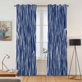 thumbnail image 2 of Vintage Wave Lines Kitchen Curtains Window Panels, Classic Minimalist Striped Navy Blue Insulated Window Treatment Curtain, Grommet Curtains for Bedroom/Living Room/Bathroom, 2 Piece 42"Wx84"L, 2 of 8