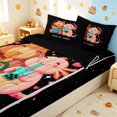 thumbnail image 3 of Manfei Cartoon Ramen Capybara Zipper Twin Comforter Sets with Fitted Sheet and 2 Pillowcases, Cute Boba Axolotl Zipper Bedding Set, Black Pink, Black Reversible, 4pcs, 3 of 7