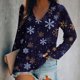 thumbnail image 2 of Camiseta de manga larga raglán con estampado navideño informal con cuello en V para mujer Pompotops FGAJ16165, 2 of 5