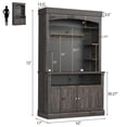 thumbnail image 2 of Coffee Bar Cabinet with LED Lights 72 in Tall Buffet Cabinet with Storage Farmhouse Kitchen Sideboard Tall with Microwave Stand/Wine Rack/Glass Shelf Dining Room (Oak), Black and Brown, 2 of 6