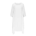 thumbnail image 4 of Jinhomg Summer Cotton Dresses for Women 2025 Trendy Layered Maxi Dress Casual Comfy Long Sleeve U-Neck Summer Vacation Dresses White M, 4 of 7