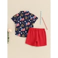 thumbnail image 6 of Hirigin 4th of July Baby Boy Outfits Toddler Flag Baseball Print Short Sleeve Button Down Shirt Top and Shorts Summer Clothes Set, 6 of 8