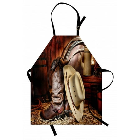 

Western Apron Authentic American West Rodeo Elements with Antique Supplies Retro Artwork Photo Unisex Kitchen Bib Apron with Adjustable Neck for Cooking Baking Gardening Brown Beige by Ambesonne