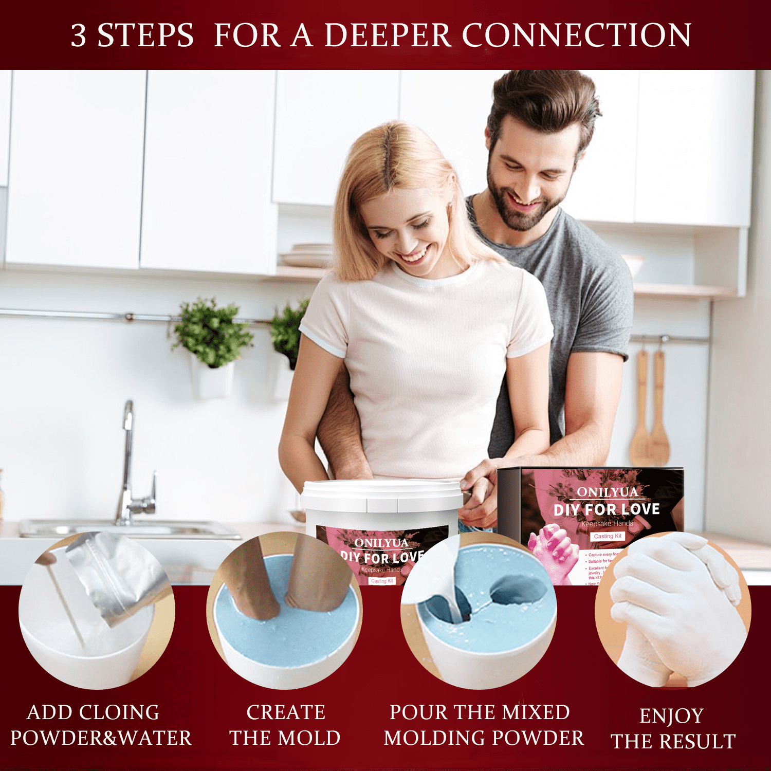 Hand Casting Kit – Couples Easy DIY Plaster Mold Kit with Base & Practice Kit, Romantic Keepsake Gift for Anniversary, Wedding, Birthday, Valentine’s Day,Non-Toxic,Safe for Adults