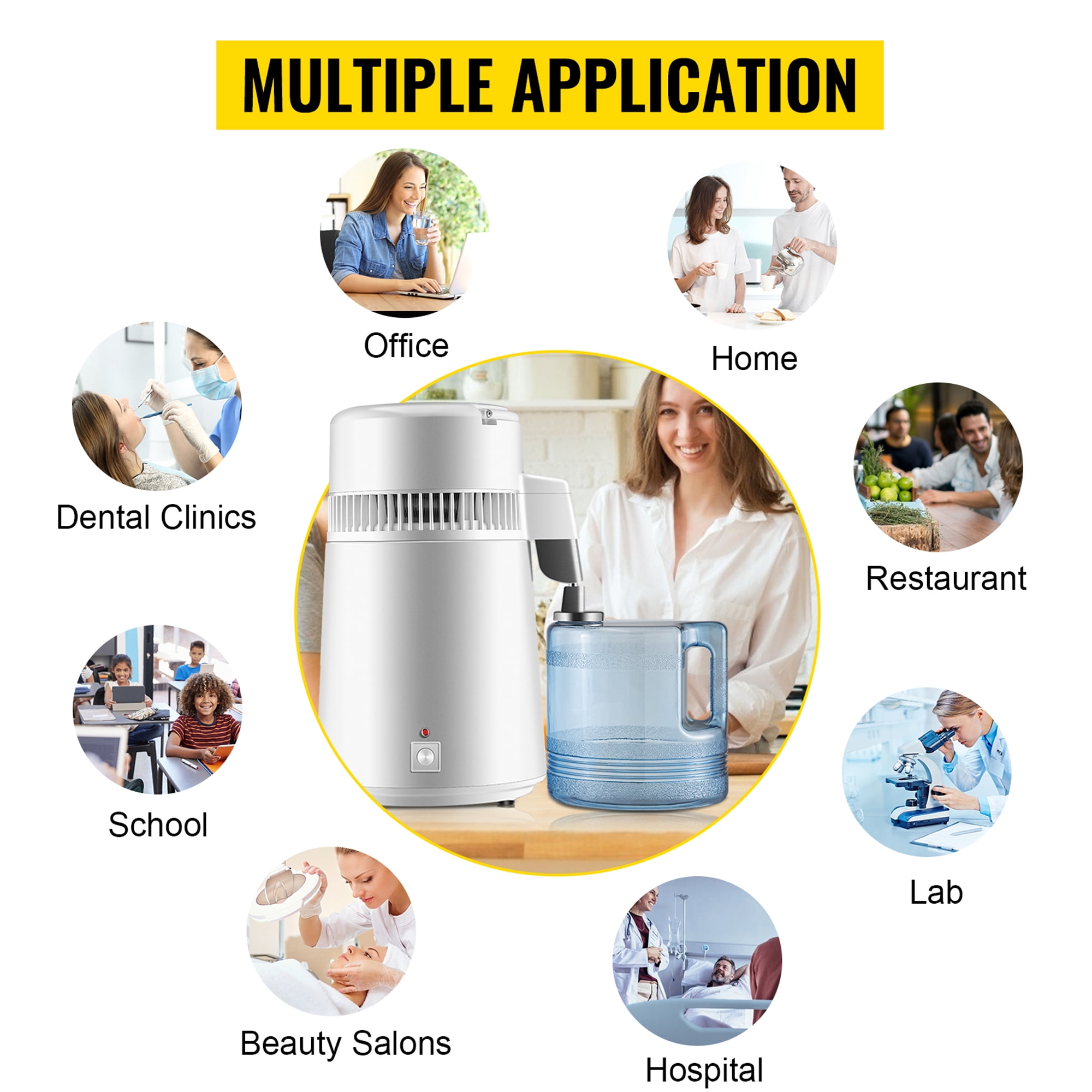 SIHAO Water Distiller, 4L/1.1Gal Distilled Water Machine, 750W Pure Water Distilling w/BPA Free Plastic Container, Countertop Distilled Water Maker, White