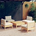 thumbnail image 1 of vidaXL 5 Piece Garden Lounge Set with Cream Cushions Pinewood, 1 of 5