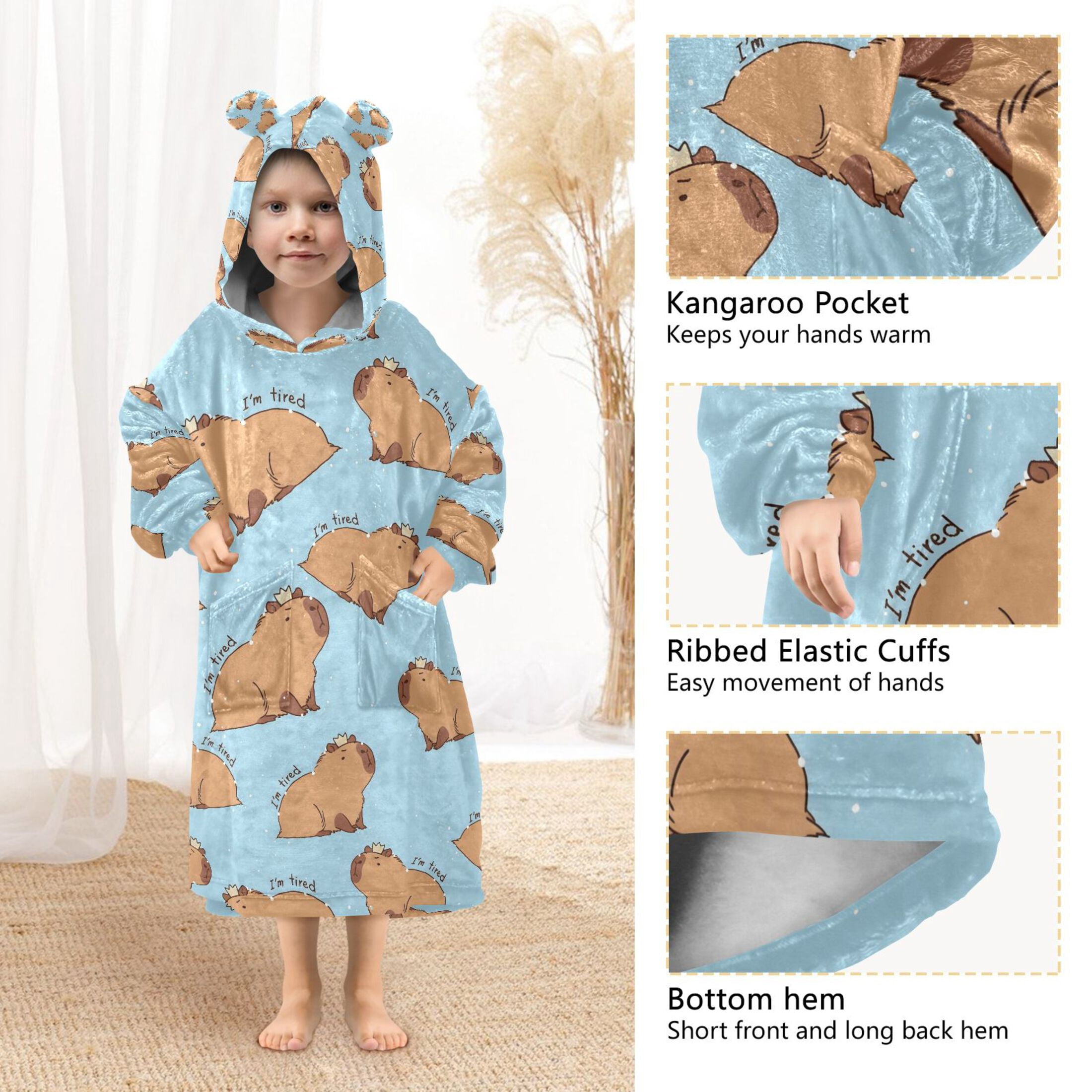 joogoo Wearable Blanket Hoodie for Capybara Animals Oversized Sherpa Hooded 3-14 YR M