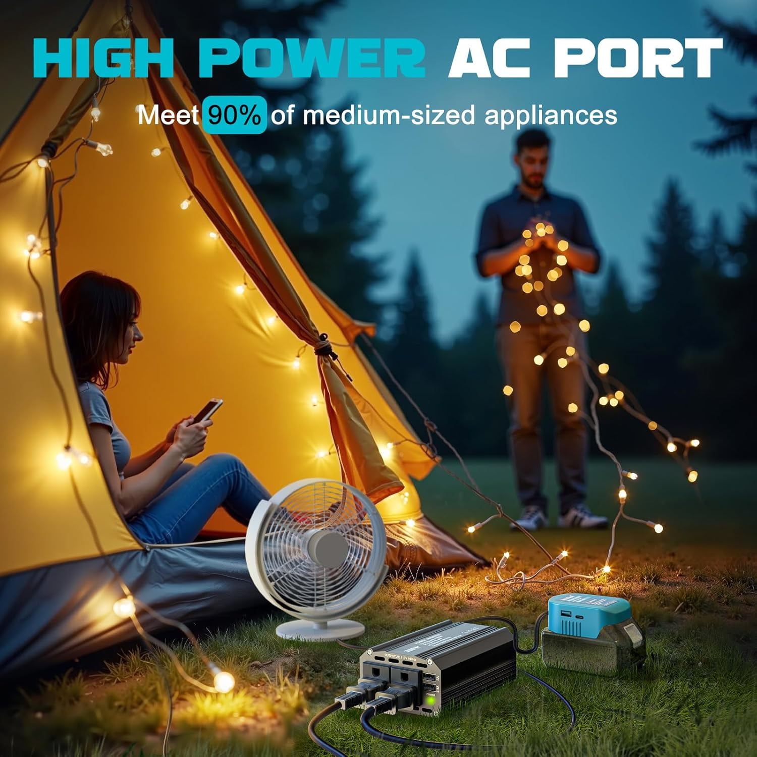 Power Inverter Compatible with Ma*kita 18V Battery, DC 18V to AC 110V Portable Power Station Generator with 2 AC Outlets & 1 Type-C PD 65W & 1 USB A 18W Max for Emergency Power