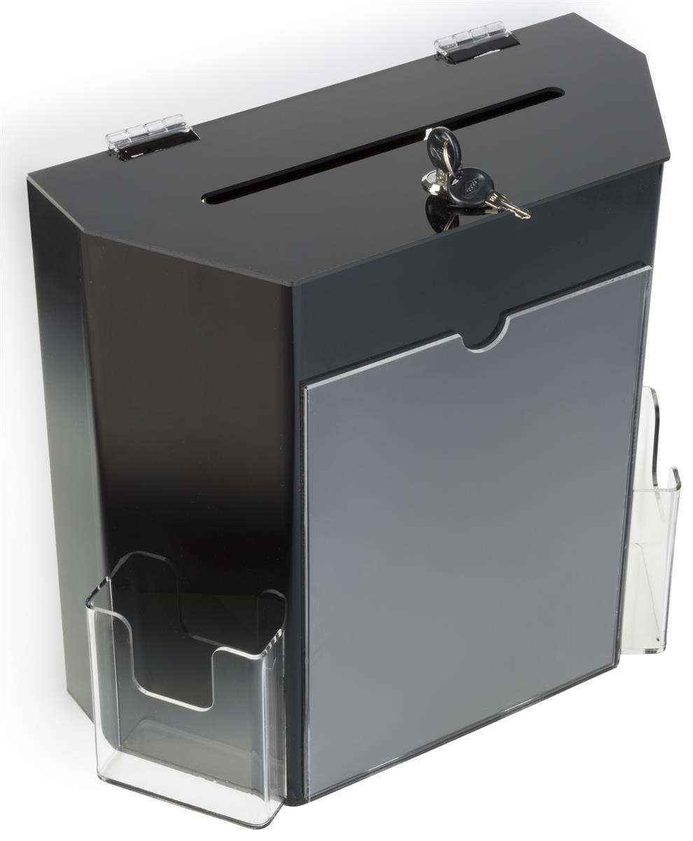 Displays2go Tabletop Plastic Suggestion Box, 2 Pockets, Locking with 2 Keys (Acrylic)