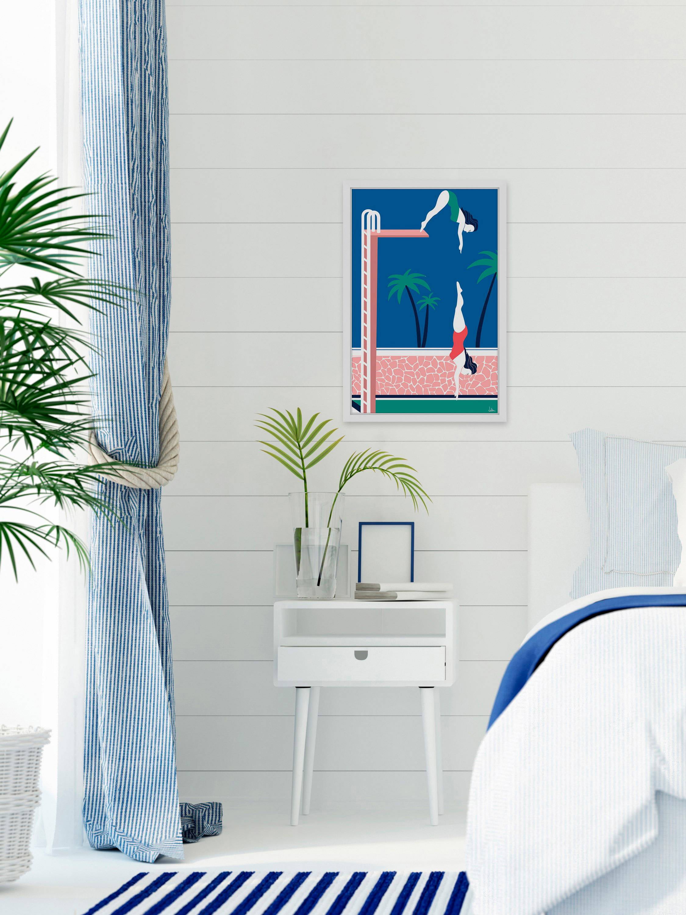 Diving Framed Painting Print