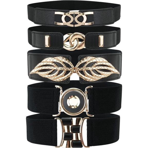 5 count 31.5cm Wide  Belts for Women,  Elastic Belt for Dress, Stretchy Waistband Belt with Metal Buckle, Fashion  Belts  for Women Dresses, Sweater and Shirt (Black)