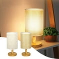 thumbnail image 1 of Lámpara de mesa para dormitorio | Lámpara de escritorio regulable de 3 niveles con base de madera maciza y pantalla de tela de lino | Bombilla LED incluida | Iluminación blanca cálida ajustable | 1, 1 of 9