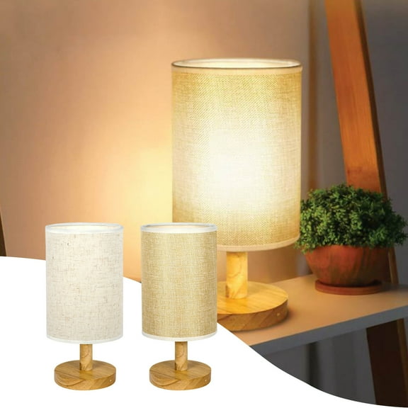 3 Way Dimmable Table Lamp for Bedroom Nightstand Solid Wood Base with Round Flaxen Fabric Shade LED Bulb Included Living Room Office Dorm Lighting Stylish Finds for Less