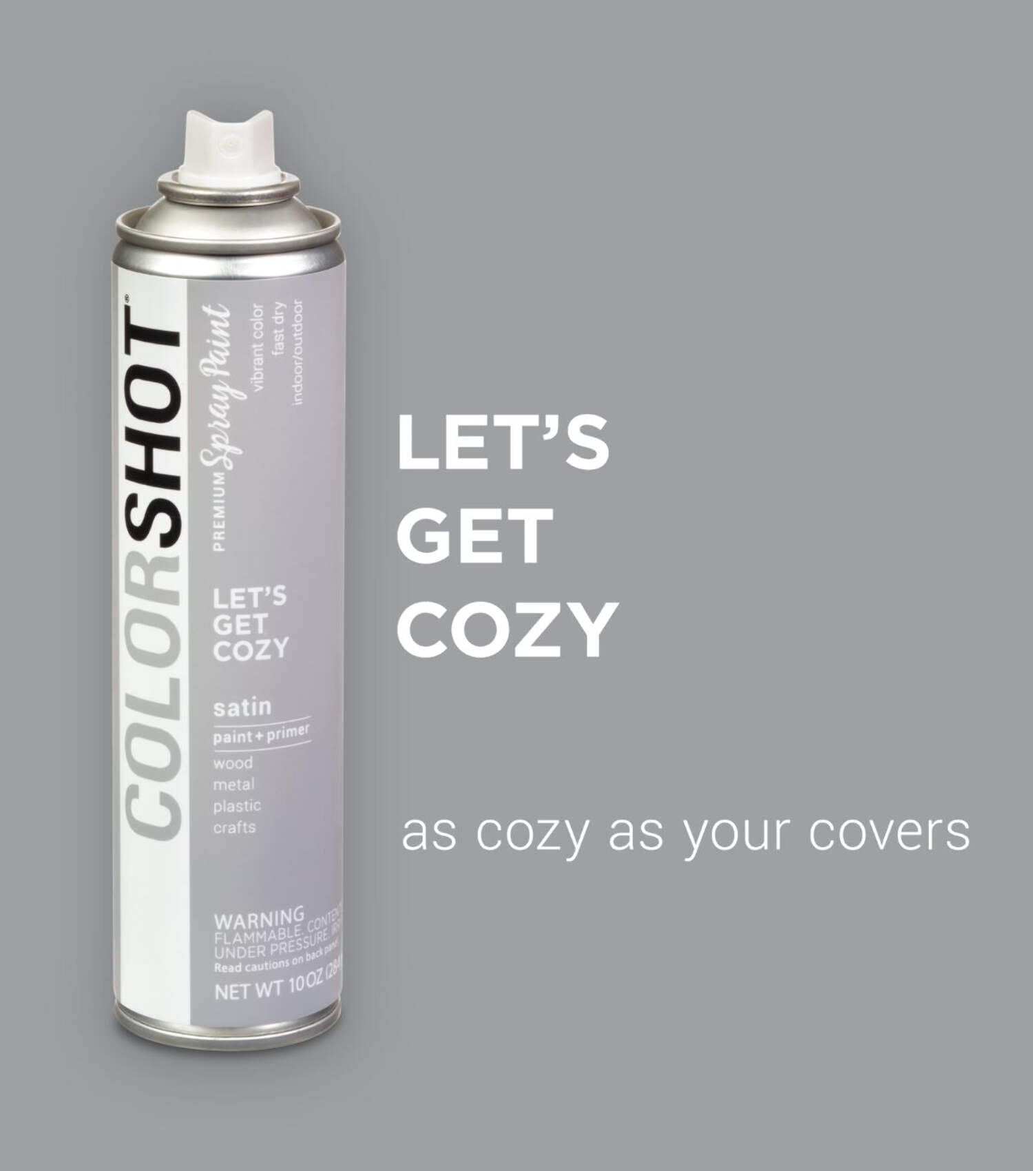 COLORSHOT Satin Spray Paint, Let's Get Cozy (Light Gray) 10 oz. 4 Pack, Fast-Drying Acrylic Paint, Indoor & Outdoor Use