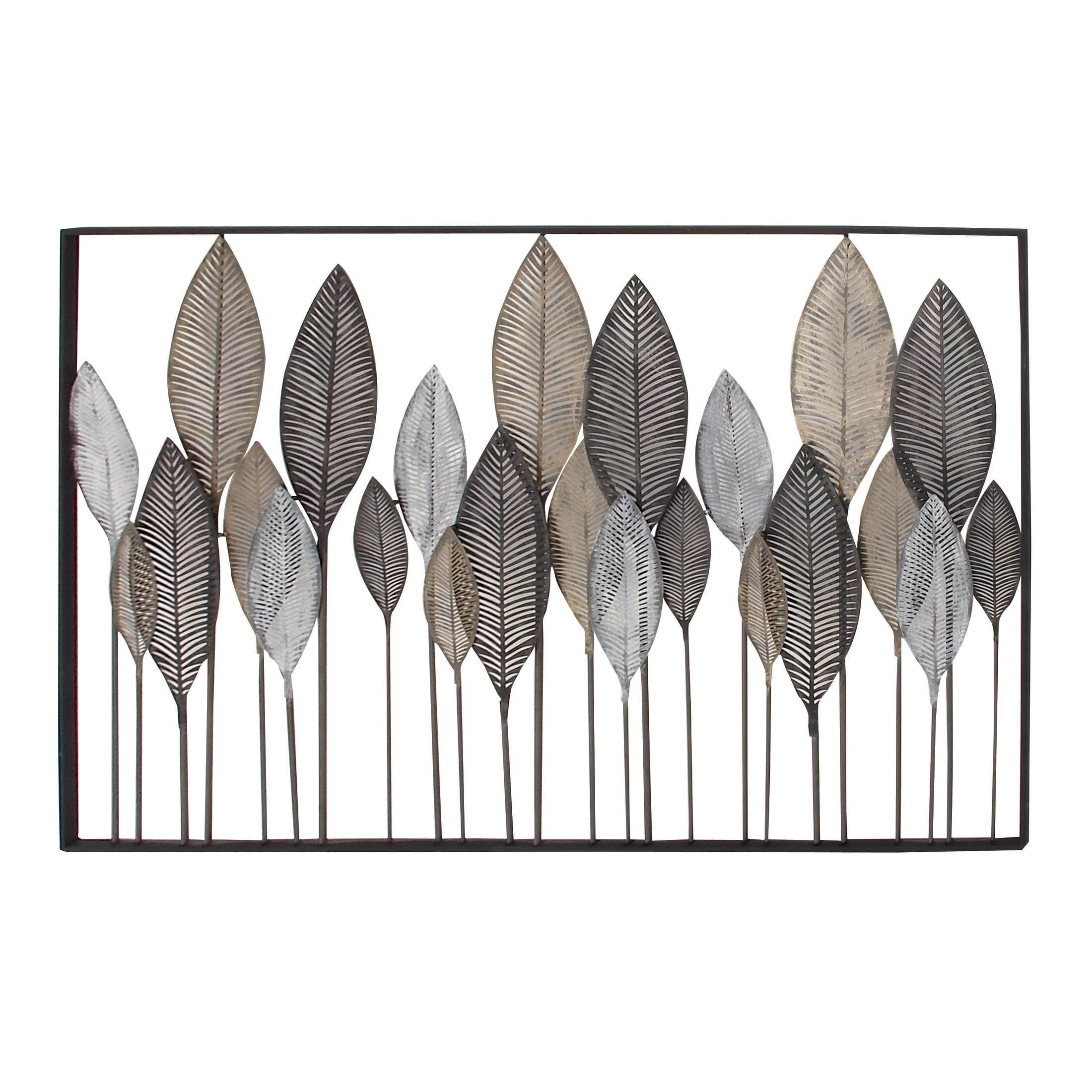 DecMode Bronze Metal Tall Cut-Out Leaf Wall Decor with Intricate Laser Cut Designs