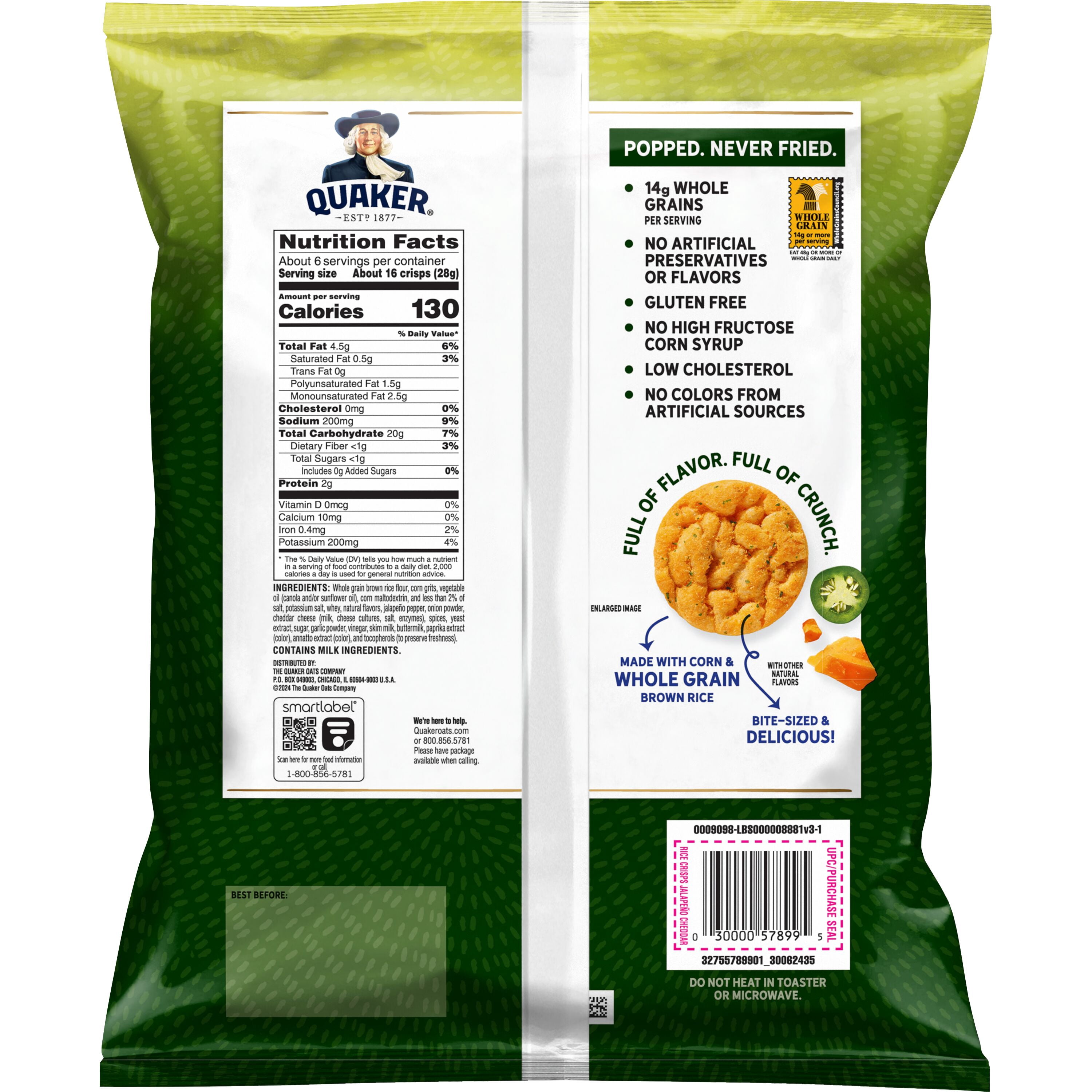 (6 pack) Quaker Jalapeno Cheddar Rice Crisps,  6.06 oz