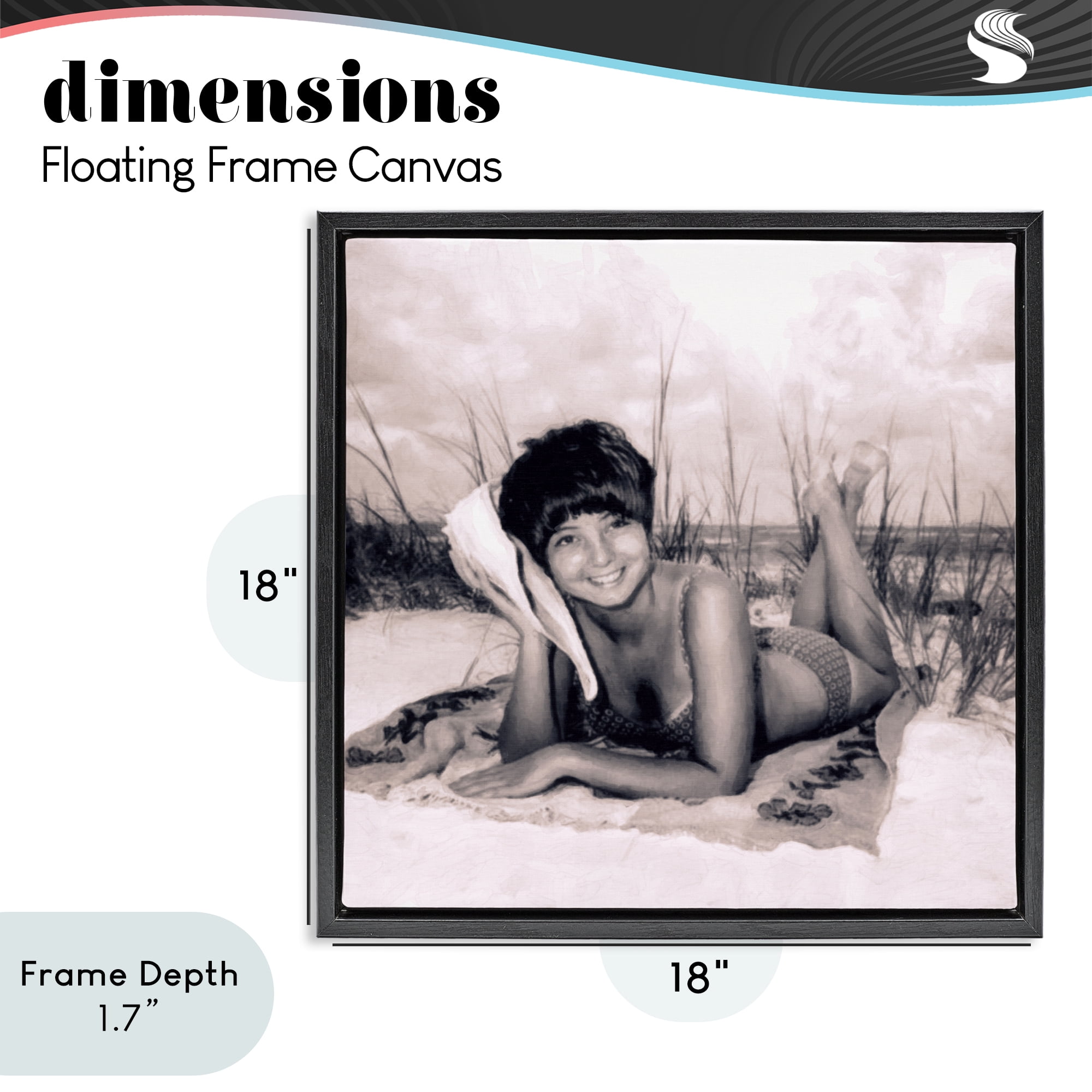 Stupell Industries Vintage Summer Girl with Conch Black Framed Floater Canvas Wall Art, design by Grotto Studios