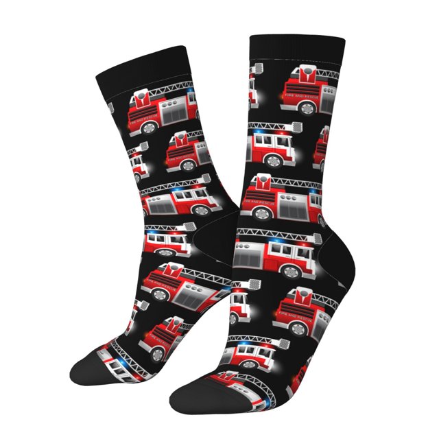 Fotbe Fire and Rescue Truck Calcetas Largas con Estampado para Hombre y Mujer – Calcetas de Compresión Transpirables y Elásticas, Viajar y Uso Diario Talla 5-11
